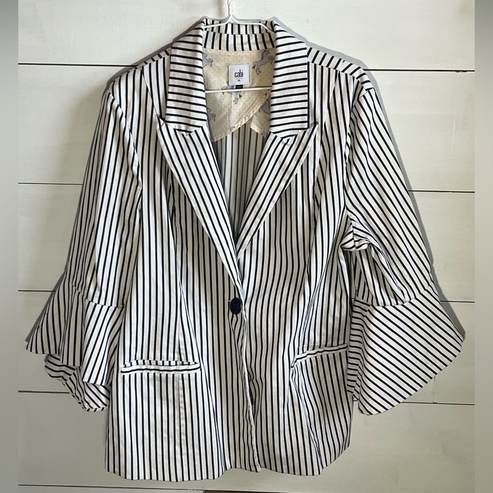 CAbi Navy and White Striped Blazer